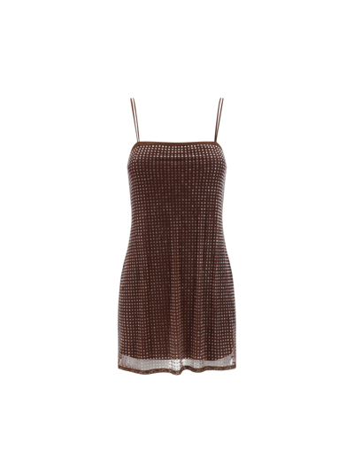 Alexander Wang Bead-embellished Mini Dress In Chocolate