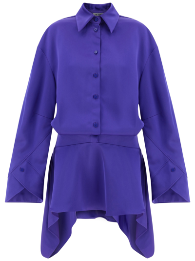 Attico Asymmetric-hem Shirt Dress In Vivid Violet