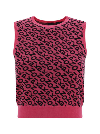 Pinko Logo Jacquard Sleeveless Knitted Vest In Multicolor
