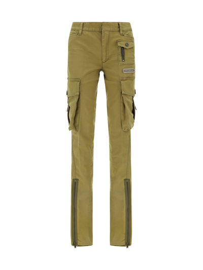Dsquared2 Low Waist Flared Cotton Cargo Pants In Multicolor