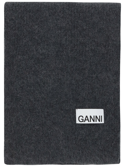 Ganni Logo-patch Scarf In Multicolor