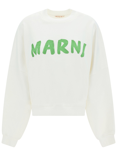 Marni Logo-print Cotton Sweatshirt In White