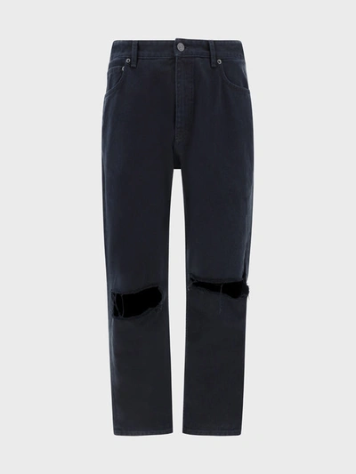 Balenciaga Buckle Busted Knee Jeans In Black