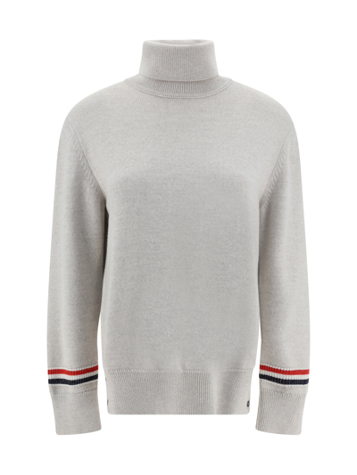 Thom Browne Turtleneck Sweatear With Tricolor Intarsia In Beige