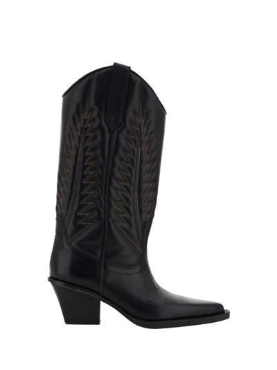 Paris Texas Rosario Embroidered Textured-leather And Croc-effect Leather Knee Boots In Black