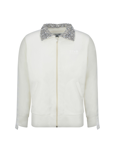 Golden Goose Denise Star Zip-front Crystal Collared Jacket In Papyrus/cristal