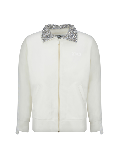 Golden Goose Denise Star Zip-front Crystal Collared Jacket In White