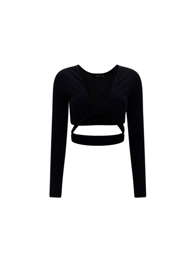 Atlein Crossed Cropped Top In Black
