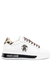 Roberto Cavalli Mirror Snake-plaque Leather Sneakers In White