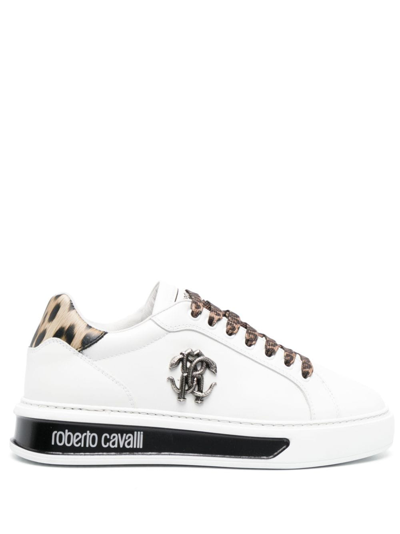 Roberto Cavalli Logo-plaque Leather Sneakers In White