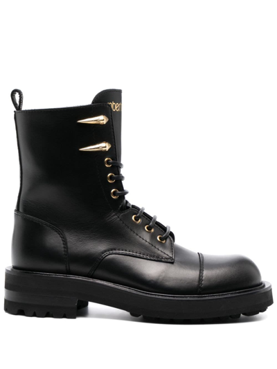 Roberto Cavalli Logo-print Leather Boots In Black
