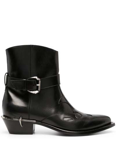 Roberto Cavalli Tiger Tooth Leather Boots In Black