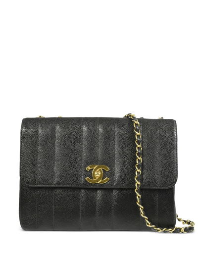 Pre-owned Chanel 1995 Mademoiselle Classic Flap Shoulder Bag In Black