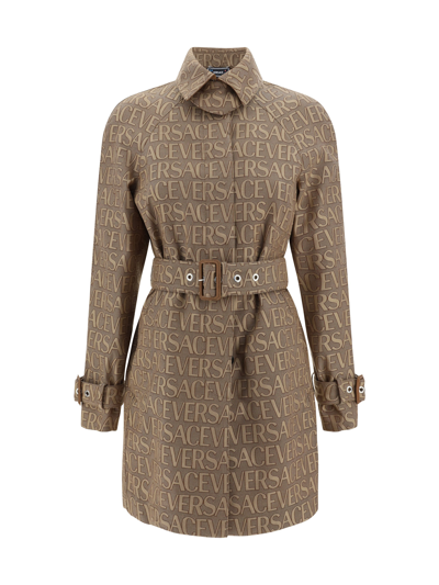 Versace Brown Cotton Blend Trench Coat