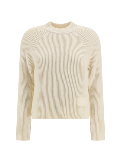 Ami Alexandre Mattiussi Ribbed Knit Sweater With Subtle Patch Detail In White