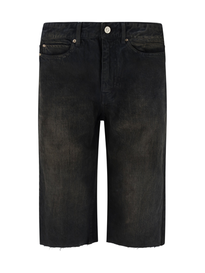 Balenciaga Black Logo Patch Denim Shorts In Brown