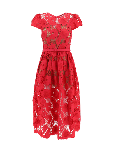 Self-portrait Poppy Floral-embroidered Cotton-lace Dress In Red