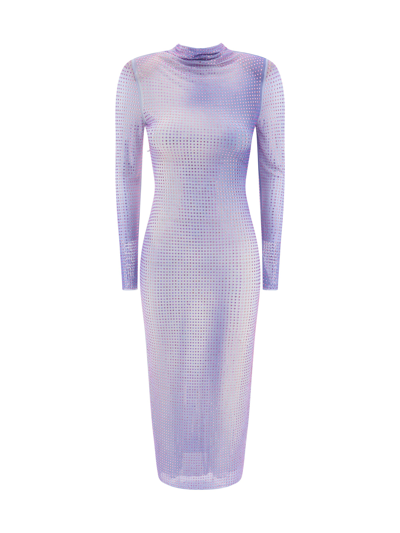 Self-portrait Rhinestone-embellished Fishnet Dress In Purple