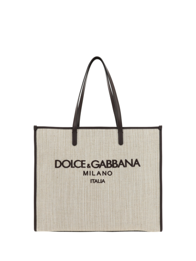 Dolce & Gabbana Beige Fabric Bag In Multicolor