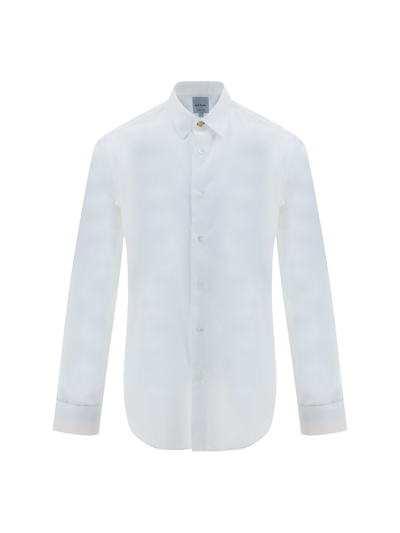 Paul Smith Slim-fit White Poplin Cotton Shirt With 'artist Stripe' Cuff Lining