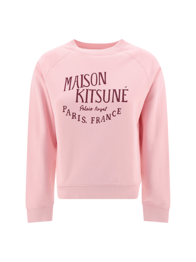 Maison Kitsuné Crew Neck Long Sleeves Cotton Ribbed Profile Printed Sweatshirts In Pink