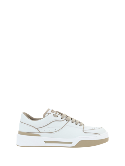 Dolce & Gabbana New Roma White Leather Sneakers Man In Taupe