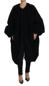 DOLCE & GABBANA DOLCE & GABBANA BLACK CASHMERE BLEND FAUX FUR COAT WOMEN'S JACKET