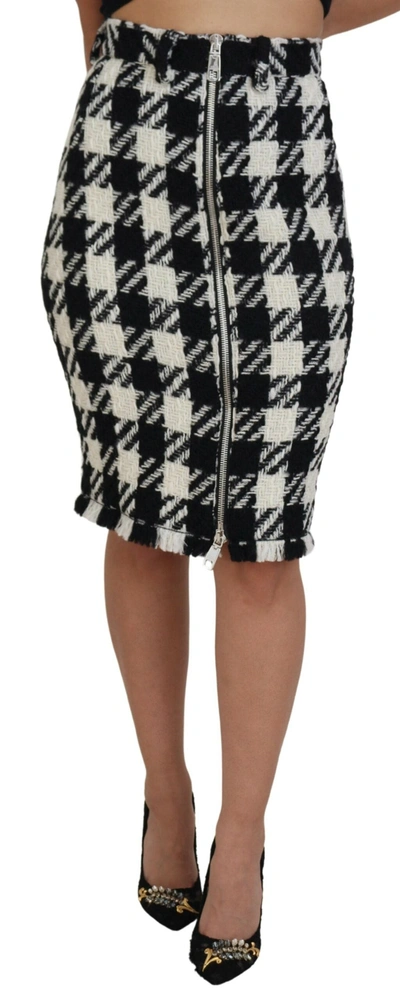 Dolce & Gabbana Black White Houndstooth High Waist Skirt In Black/white