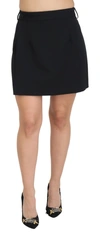 Dolce & Gabbana Black Wool A-line High Waist Mini Skirt In Black