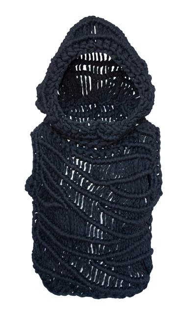 Aisling Camps Handmade Sleeveless Macrame Hoodie In Black