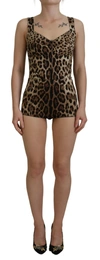 DOLCE & GABBANA DOLCE & GABBANA BROWN LEOPARD SILK SLEEVELESS BODYSUIT WOMEN'S DRESS