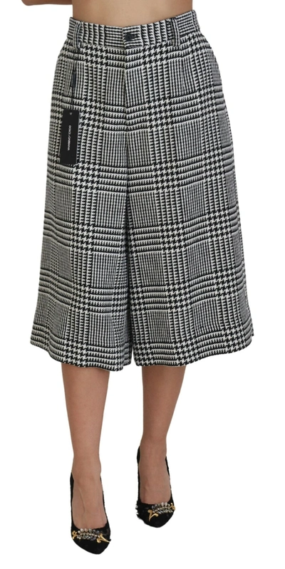 Dolce & Gabbana Grey Plaid High Waist Wide Leg Alpaca Trousers