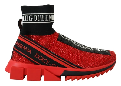 Dolce & Gabbana Red Bling Sorrento Sneakers Socks Shoes