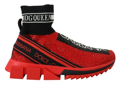 Dolce & Gabbana Red Bling Sorrento Trainers Socks Shoes