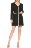 ALEXIA ADMOR ZAYLA LONG SLEEVE BUTTON FRONT TWEED DRESS