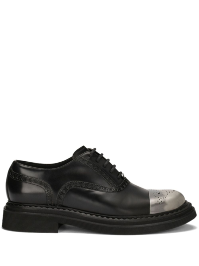 Dolce & Gabbana Francesina Contrast-toecap Rubber Derby Shoes In Nero