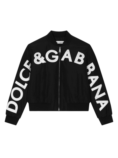 Dolce & Gabbana Kids' Logo-print Bomber Jacket In Black