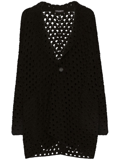 Dolce & Gabbana Open-knit Single-breasted Coat In Black
