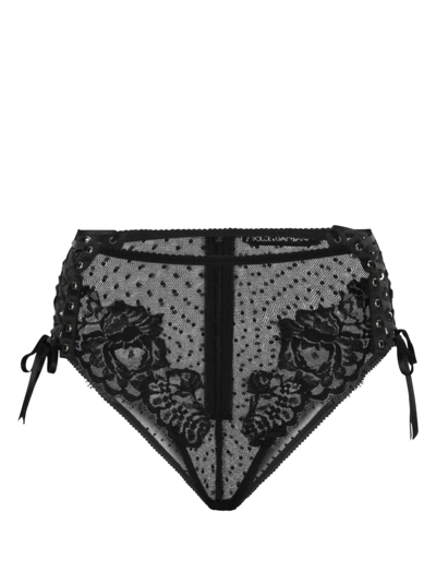 Dolce & Gabbana High-waisted Lace Briefs In Nero