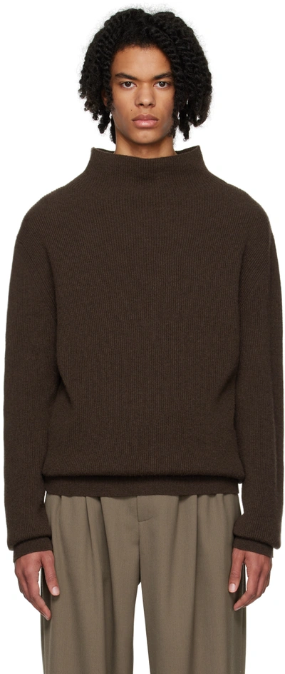 The Row Daniel Ribbed Cashmere Mock-neck Sweater In Dark Brown