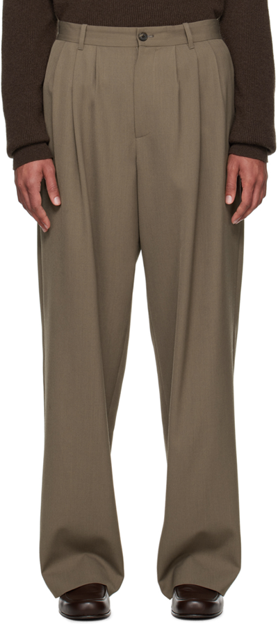The Row Rufus Wide-leg Pleated Woven Trousers In Taupe
