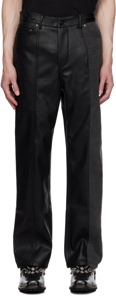 Feng Chen Wang Black Paneled Faux-leather Jeans