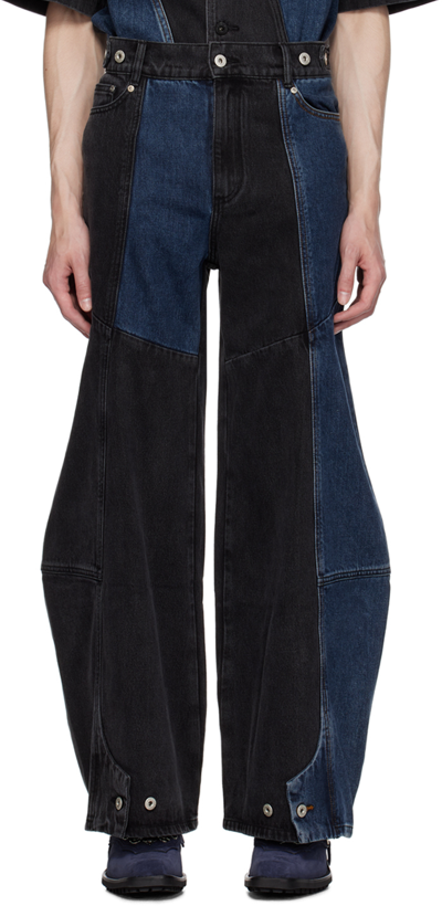Feng Chen Wang Black & Blue Paneled Jeans In Black/navy