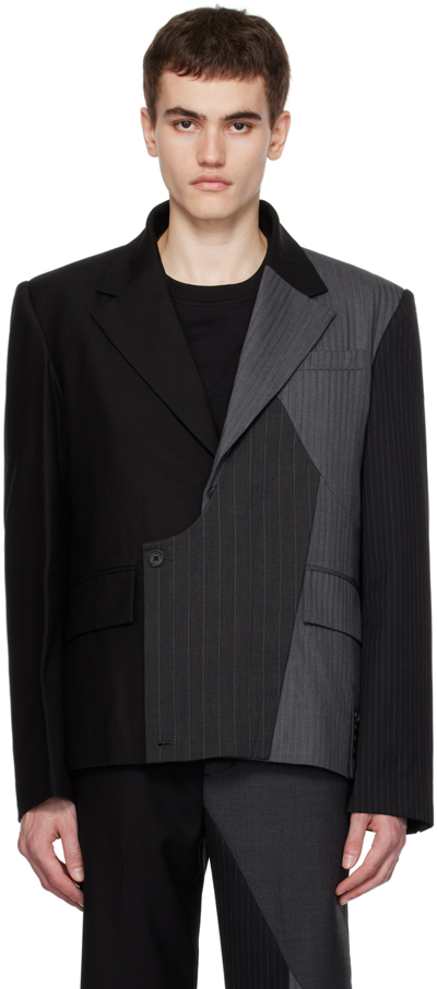 Feng Chen Wang Asymmetric Wool Blazer In Black/grey