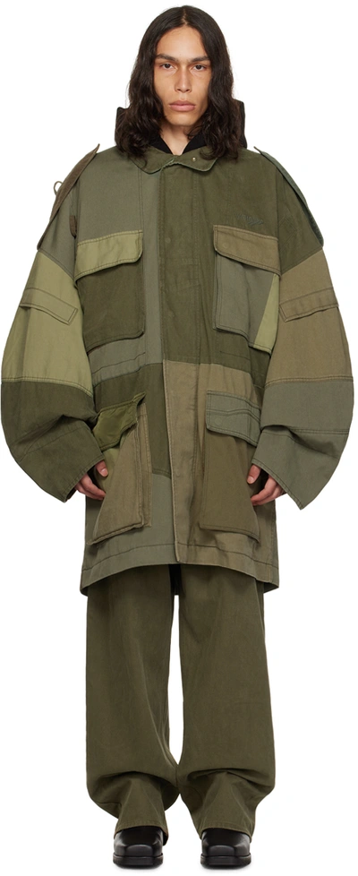 We11 Done Green Paneled Jacket In Khaki