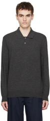 Theory Goris Long Sleeve Polo In Light Bilen Charcoal Melange In Dark Grey Melange