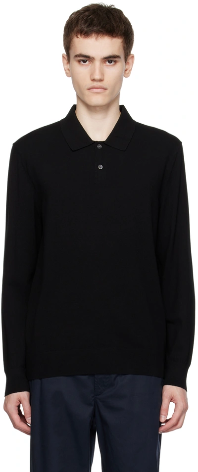 Theory Goris Long-sleeve Polo Shirt In Fine Bilen In Black