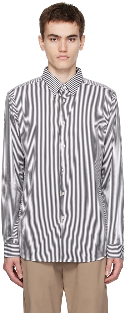 Theory White & Gray Irving Shirt In White/pestle
