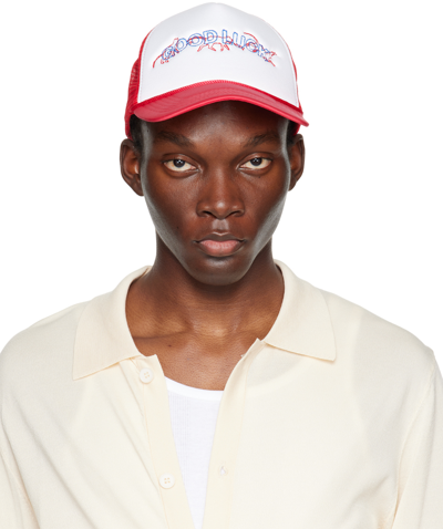 Mr Saturday Red & White Embroidered Trucker Cap In Red/white