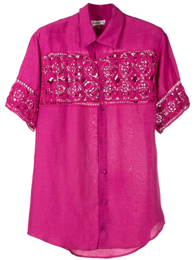 Amir Slama Crochet-panel Short-sleeved Shirt In Pink